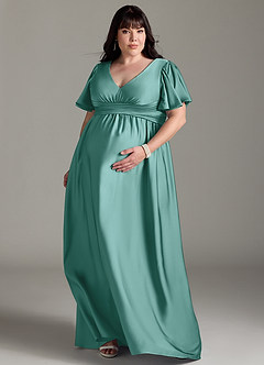 Azazie Verna vestidos de dama de honor de maternidad Vestido de Corte En A Volante Hasta el suelo Satén Elástico image9