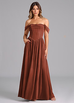 Azazie Hattie Bridesmaid Dresses Terracotta A-Line Ruched Velvet Dress image1