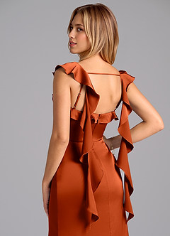 Azazie Adi Bridesmaid Dresses Paprika A-Line Pleated Stretch Satin Dress image2