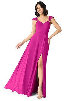 Azazie Everett Vestidos de damas de honor Vestido de Fucsia de Gasa de Corte en A con Cuello en V fruncido image1
