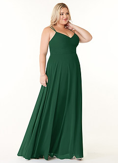Azazie Janine Brautjungfernkleider A-Linie V-Hals Chiffon Kleid Dunkelgrün image8