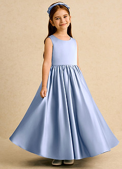 Azazie Nellia Flower Girl Dresses Ice A-Line Bow Matte Satin Dress image4