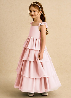 Azazie Boba Blumenmädchenkleider A-Linie Rechteckiger Ausschnitt Chiffon Kleid Zartrosa image7