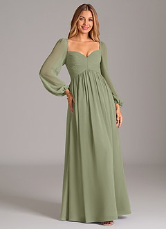 Azazie Bailee Bridesmaid Dresses Pistachio A-Line Long Sleeve Chiffon Dress image5