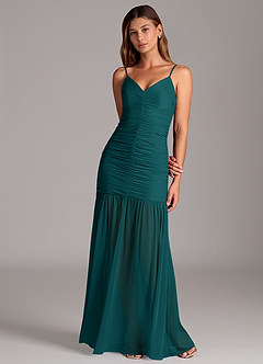 Azazie Aimie Bridesmaid Dresses Peacock Mermaid Mesh Dress image4