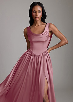 Azazie Novi Bridesmaid Dresses Vintage Mauve A-Line with Pockets Stretch Satin Dress image3