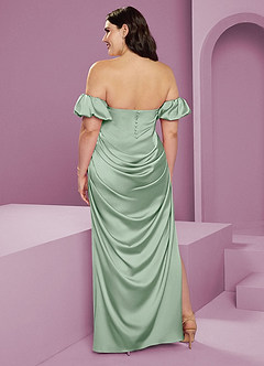 Barbie ♥ Azazie Jurken voor bruidsmeisjes Converteerbaar Jurk van Stretch Satijn met Kolom Off the Shoulder Agave image11