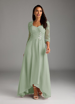 Azazie Devereaux Mother of the Bride Dresses Dusty Sage A-Line Lace Chiffon Dress image1