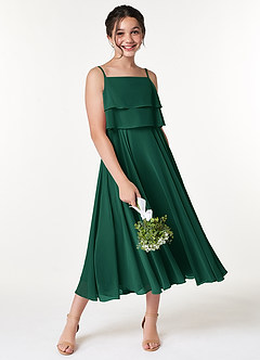 Azazie Ensley Junior Emerald A-Line Pleated Chiffon Dress image5
