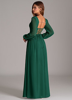 Azazie Maree Vestidos de damas de honor Vestido de Esmeralda de Gasa de Corte en A con Corsé image2