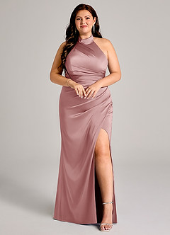 Azazie Jemma Robes de demoiselle d'honneur Robe Fourreau en Satin extensible Plissée Rose Poussiéreuse image7
