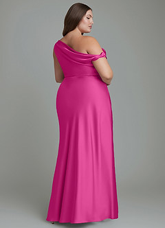 Azazie Emerson Bridesmaid Dresses Fuchsia Mermaid Off the Shoulder Stretch Satin Dress image9