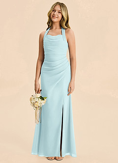Azazie Destiny Junior Sea Glass Sheath Ruched Chiffon Dress image1