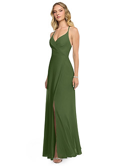 Azazie Davis Bridesmaid Dresses Olive A-Line V-Neck Chiffon Dress image3