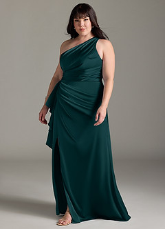 Azazie Maive Bridesmaid Dresses Pine Sheath Ruched Stretch Satin Dress image9
