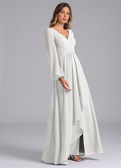 Azazie Liah Abiti da Damigella Abito A-Line in Chiffon Maniche Lunghe Bianco image5