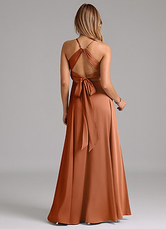 Azazie Evalleen Bridesmaid Dresses Copper A-Line Pleated Stretch Satin Dress image6