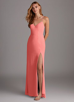 Azazie Manila Bridesmaid Dresses Coral Sheath V-Neck Chiffon Dress image3