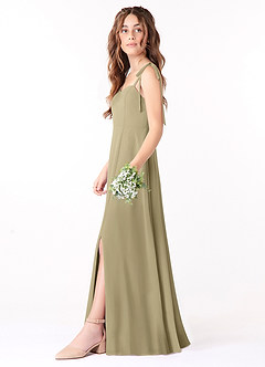 Azazie Rosey Junior A-Linie Herzausschnitt Chiffon Kleid Moosgrün image3