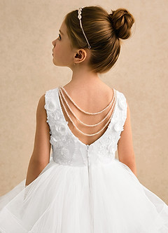 Azazie Claire Robe Demoiselle D'honneur Fillette Robe Princesse en Tulle Perlé Ivoire image7