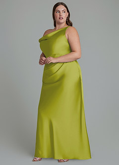 Azazie Emerson Bridesmaid Dresses Lemongrass Mermaid Off the Shoulder Stretch Satin Dress image11