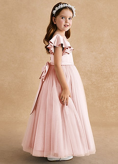 Azazie Suzy vestidos de niña de las flores Vestido de Rosa Rubor de Tul de Corte En A con Con mangas image3