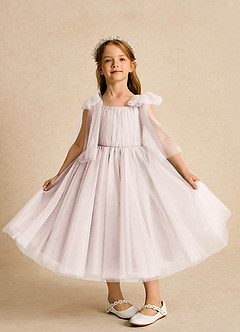 Azazie Dori Robe Demoiselle D'honneur Fillette Robe Trapèze en Tulle Rayé Rose Pétale image6