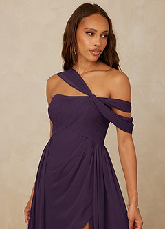 Christian Siriano Bridal for Azazie 1014 Bridesmaid Dresses Plum A-Line Off the Shoulder Chiffon Dress image7