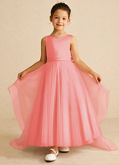 Azazie Pumpkin Flower Girl Dresses Coral A-Line Convertible Tulle Dress image2