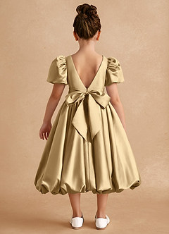 Azazie Jellybean Blumenmädchenkleider Ballkleid Gestreift Matte Satin Kleid Gold image2