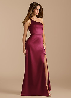 Azazie Trina Bridesmaid Dresses Burgundy A-Line One Shoulder Metallic Satin Dress image4
