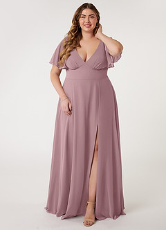 Azazie Kimber Bridesmaid Dresses Dusty Rose A-Line Flounce Sleeve Chiffon Dress image6