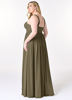 Azazie Elvira Vestidos de damas de honor Vestido Verde Sauce de Gasa de Línea A con Plisado image10
