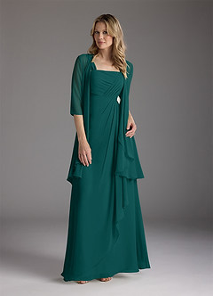 Azazie Weisz Mother of the Bride Dresses Peacock A-Line Square Neckline Pleated Chiffon Dress image3