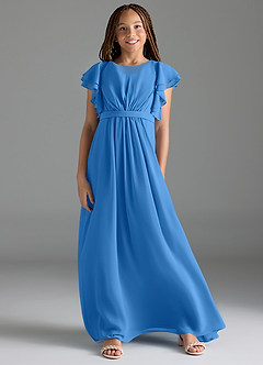 Azazie Daphne Junior Blue Jay A-Line Pleated Chiffon Dress image1