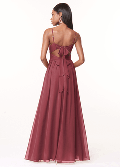 Azazie Zeya Bridesmaid Dresses Merlot A-Line V-Neck Pleated Chiffon Dress image3