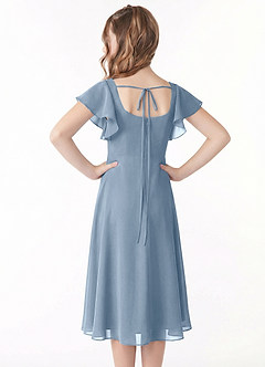 Azazie Bondi Junior Jurk van Chiffon met A-Lijn Ruches Stoffig Blauw image3