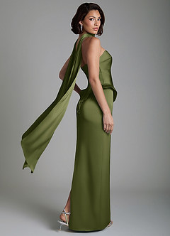 Azazie Harlow Bridesmaid Dresses Olive Sheath Corset Stretch Satin Dress image9