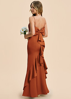 Azazie Lioren Junior Cinnamon Sheath Bow Stretch Satin Dress image4