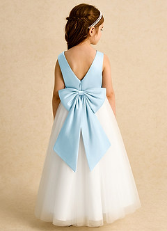 Azazie Eleni Flower Girl Dresses Ivory Sky Blue Ball-Gown Bow Tulle Dress image2