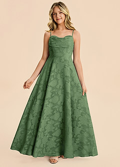 Azazie Bear Junior Eucalyptus A-Line Pleated Floral Burnout Dress image5
