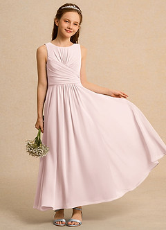 Azazie Ducky Girls Formal Flower Girl Dresses Blushing Pink A-Line Pleated Chiffon Dress image1