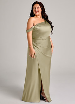 Azazie Madelyn Bridesmaid Dresses Moss Green Mermaid One Shoulder Stretch Satin Convertible Dress image12