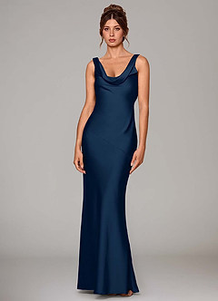 Azazie Rylina Bridesmaid Dresses Dark Navy Mermaid Stretch Satin Dress image6