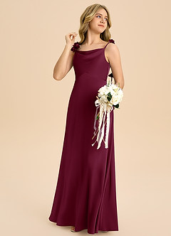 Azazie Gumdrop Junior Mulberry Empire Pleated Stretch Satin Dress image4