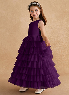 Azazie Twinkle Toes vestidos de niña de las flores Vestido de Uva de Tul de Corte En A con Lazo image4