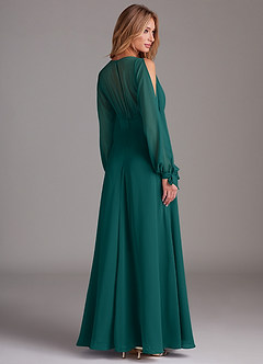 Azazie Matilda Bridesmaid Dresses Peacock A-Line Long Sleeve Chiffon Dress image2