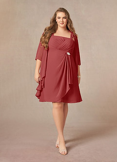 Azazie Olivia Mother of the Bride Dresses Rust A-Line Square Neckline Pleated Chiffon Dress image7