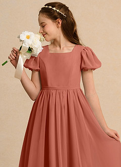Azazie Lilia Girls Formal Flower Girl Dresses Clay A-Line with Sleeves Chiffon Dress image5