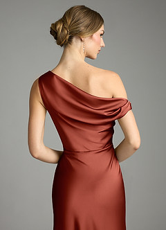 Azazie Emerson Robes de demoiselle d'honneur Robe Sirène en Satin extensible Épaule décolletée Terracotta image7